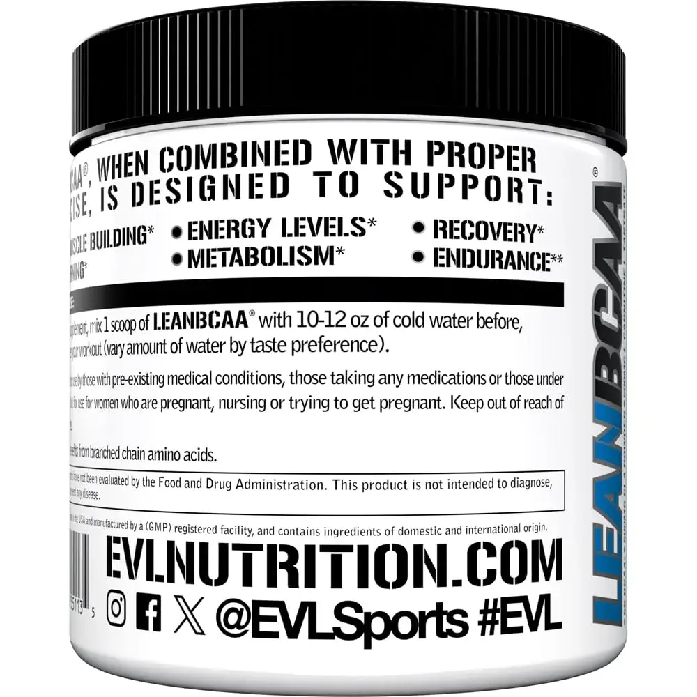 Evlution EVL LeanBCAA Powder with CLA & Carnitine, Blue Raz 267g (8.4 Oz) | Gluten-Free Muscle Recovery & Fat Burn Support - view 4