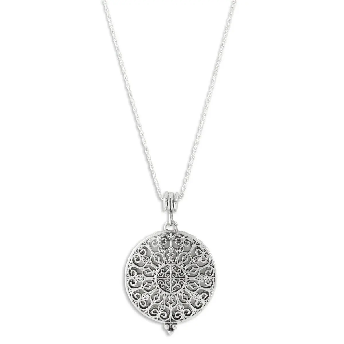 Artisan Owl Ornate Filigree 4x Magnifying Glass Pendant Necklace, 30" (Silver Tone) | Unobstructed Reading Accessory - view 2