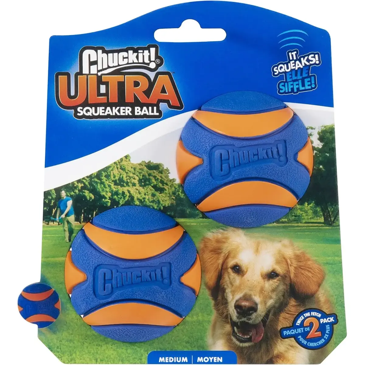 Chuckit! Ultra Squeaker Balls for Dogs, Pack of 2, Medium 6.4cm (2.5") | Durable Rubber Fetch & Water Toys - main product image