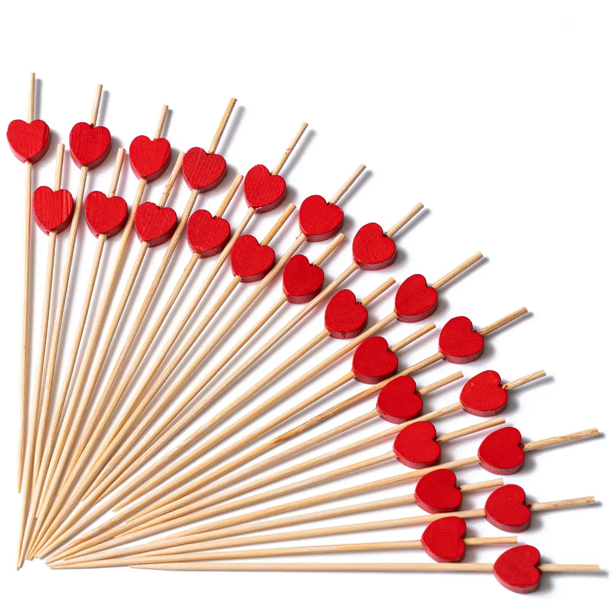 PuTwo Valentine's Cocktail Picks 4.7 Inch 100pcs Red Heart Bamboo Skewers Toothpicks for Appetizers Food Drink Fruit Sandwich BBQ Valentine's Day Galentine's Wedding Cocktail Party Charcuterie Boards | Elegant, Food-Safe, Eco-Friendly - main product image