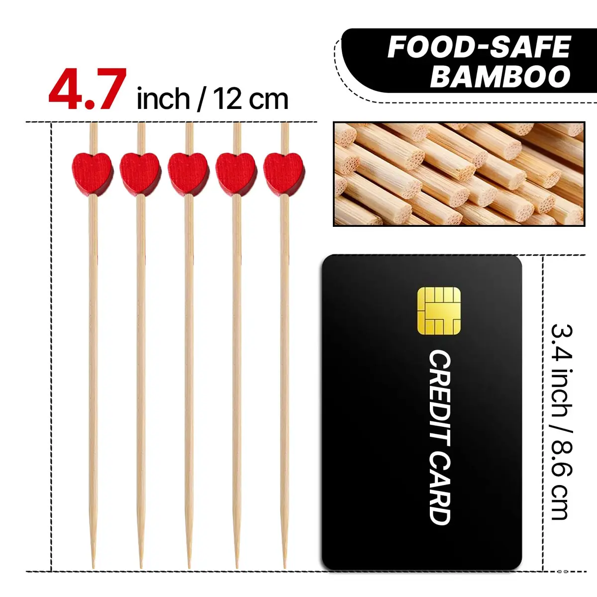 PuTwo Valentine's Cocktail Picks 4.7 Inch 100pcs Red Heart Bamboo Skewers Toothpicks for Appetizers Food Drink Fruit Sandwich BBQ Valentine's Day Galentine's Wedding Cocktail Party Charcuterie Boards | Elegant, Food-Safe, Eco-Friendly - view 2