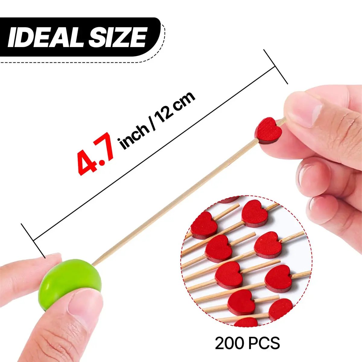 PuTwo Valentine's Cocktail Picks 4.7 Inch 100pcs Red Heart Bamboo Skewers Toothpicks for Appetizers Food Drink Fruit Sandwich BBQ Valentine's Day Galentine's Wedding Cocktail Party Charcuterie Boards | Elegant, Food-Safe, Eco-Friendly - view 3