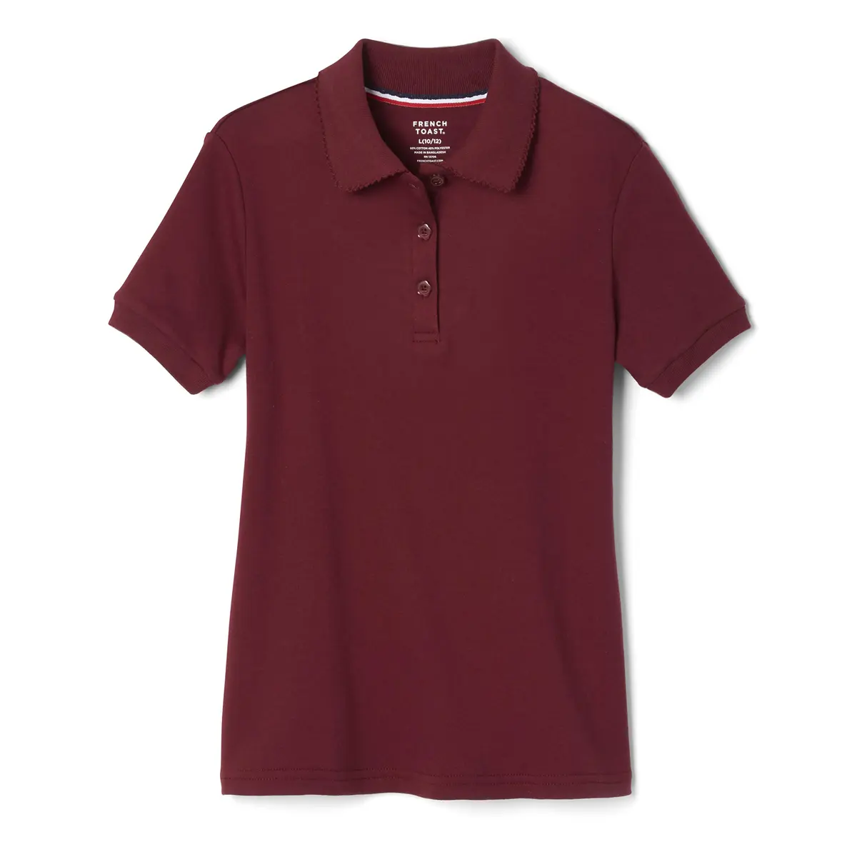 French Toast Girls' Picot Collar Polo Short Sleeve Shirt (Kids 14-16) | Soft Cotton Blend, School Style, Burgundy - main product image