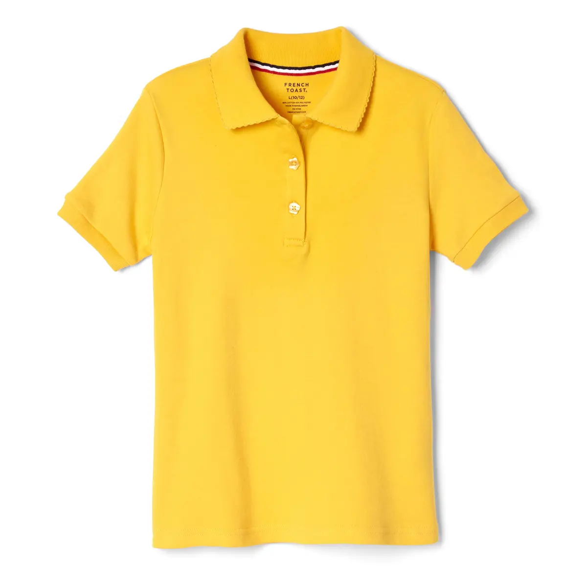 French Toast Girls' Picot Collar Polo Short Sleeve Shirt (Kids 10-12), Gold, Standard & Plus Size | Soft Cotton Blend, School Style - main product image