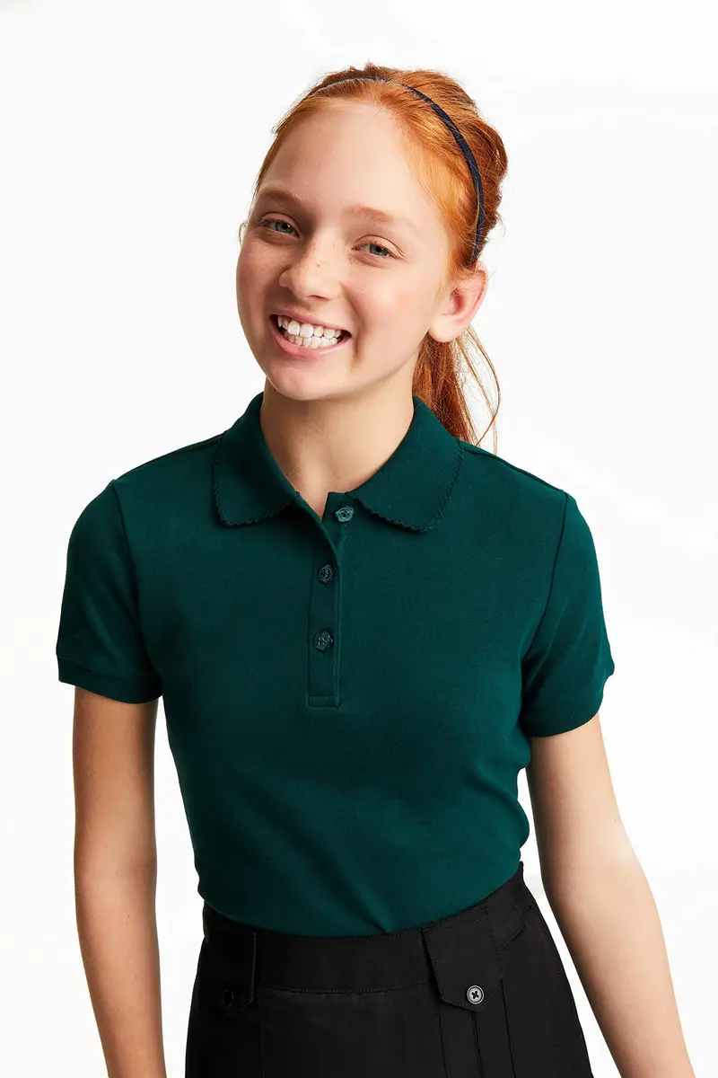French Toast Girls' Picot Collar Polo Short Sleeve Shirt 14-16 | Soft Cotton Blend, School-Ready Fit - view 3