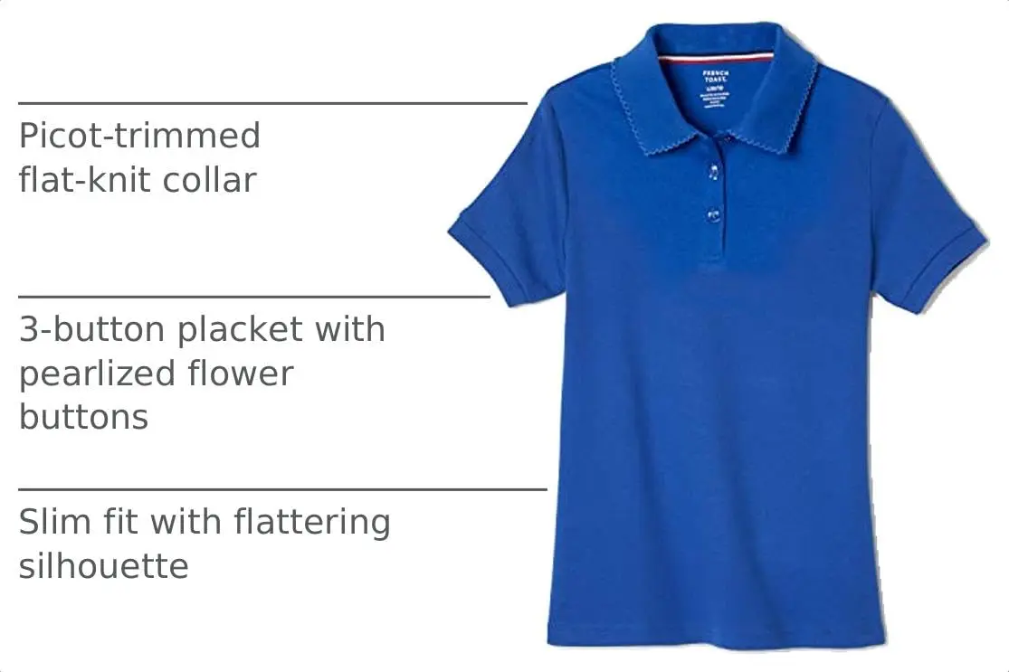 French Toast Girls' Picot Collar Polo Short Sleeve Shirt (Kids 4-5), Royal, Cotton Blend, Fade Resistant - view 4