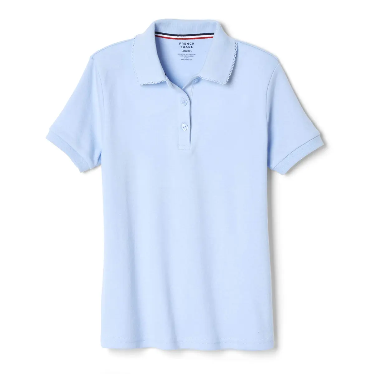 French Toast Girls' Plus Sized Short Sleeve Polo with Picot Collar, Light Blue, 14-16 Plus | School Uniform Style & Comfort - main product image