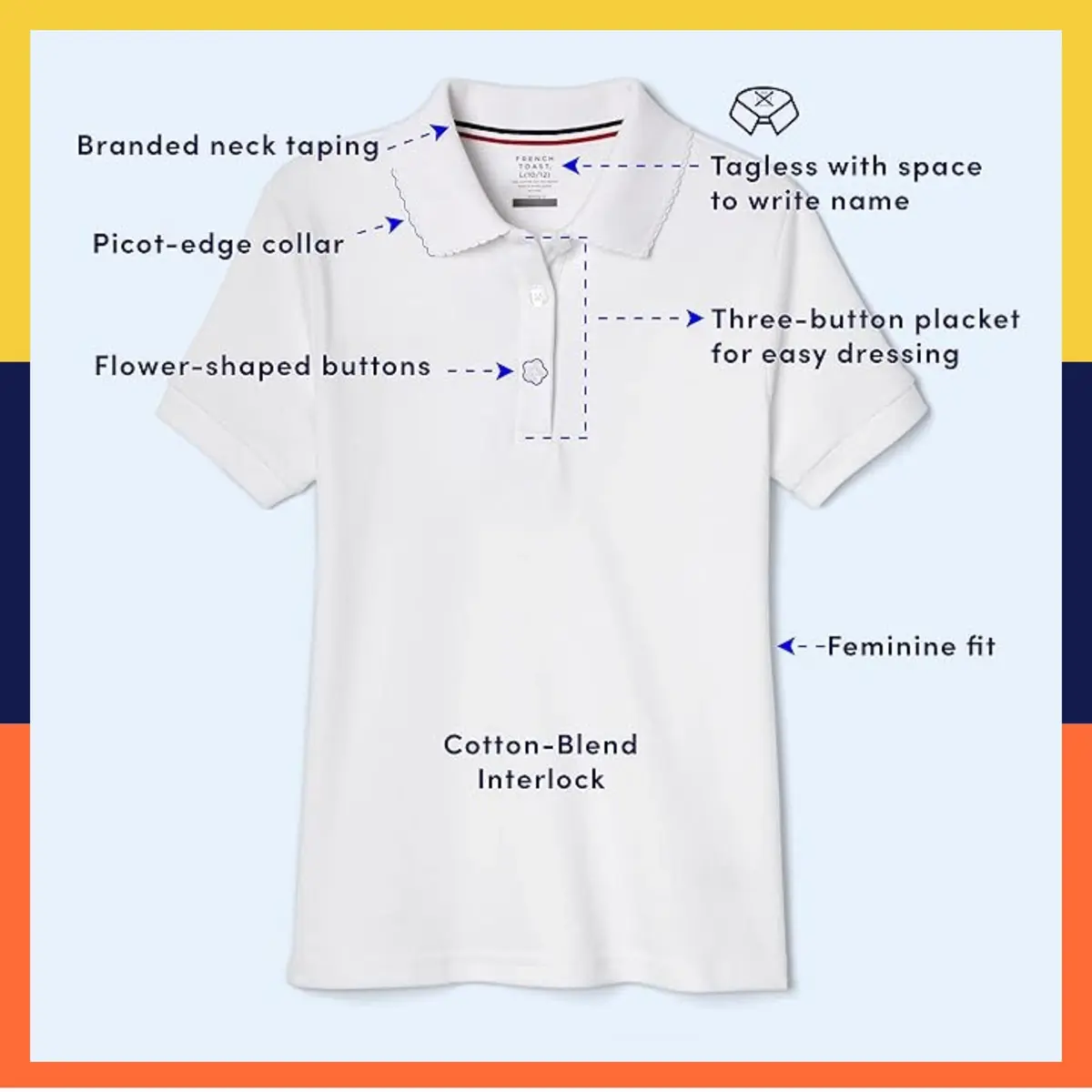 French Toast Girls' Plus Sized Short Sleeve Polo with Picot Collar, Light Blue, 14-16 Plus | School Uniform Style & Comfort - view 5