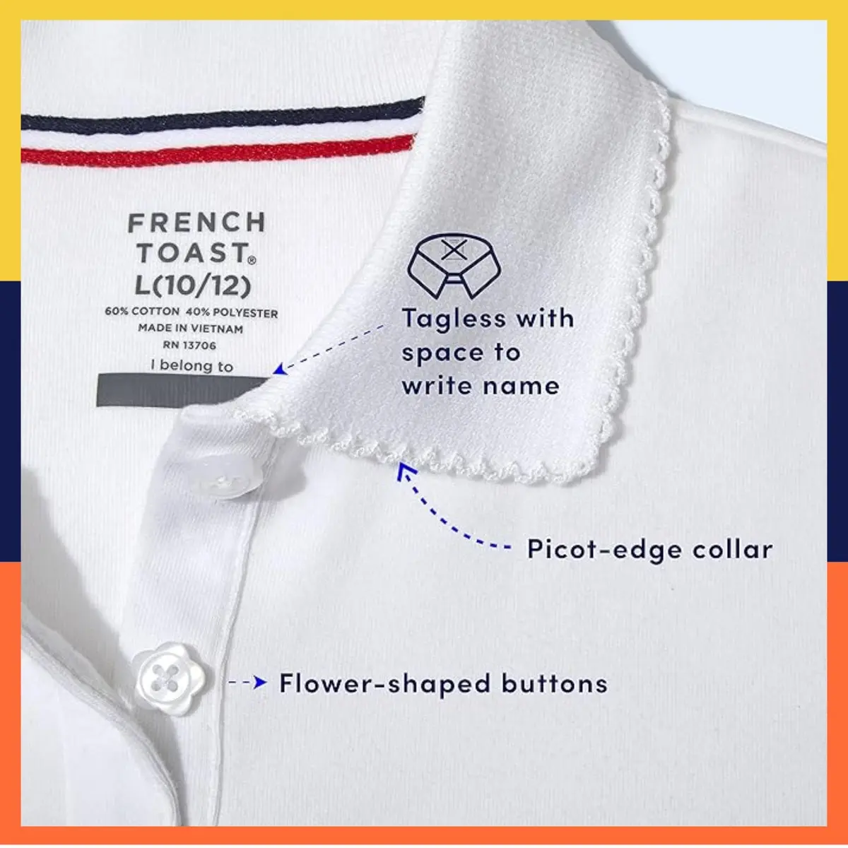 French Toast Girls' Plus Sized Short Sleeve Polo with Picot Collar, Light Blue, 14-16 Plus | School Uniform Style & Comfort - view 6