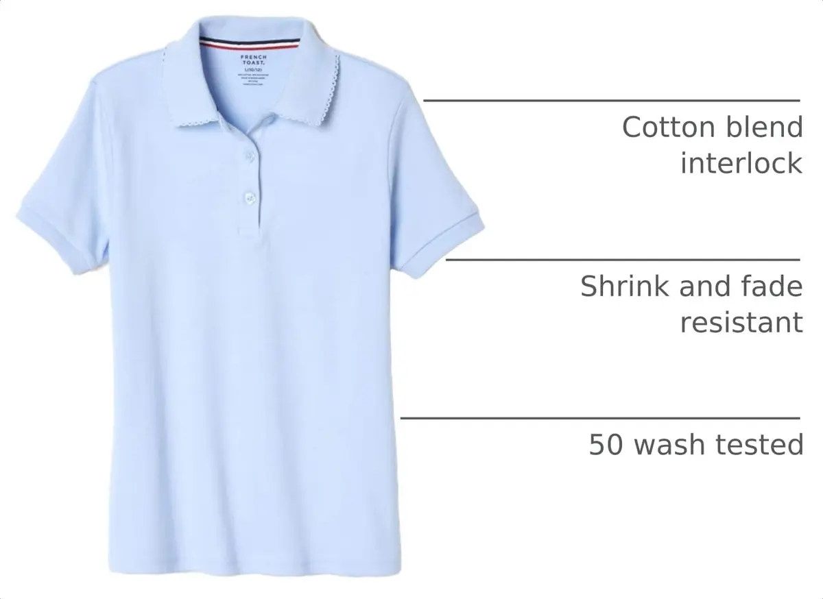 French Toast Girls' Plus Sized Short Sleeve Polo with Picot Collar, Light Blue, 14-16 Plus | School Uniform Style & Comfort - view 4