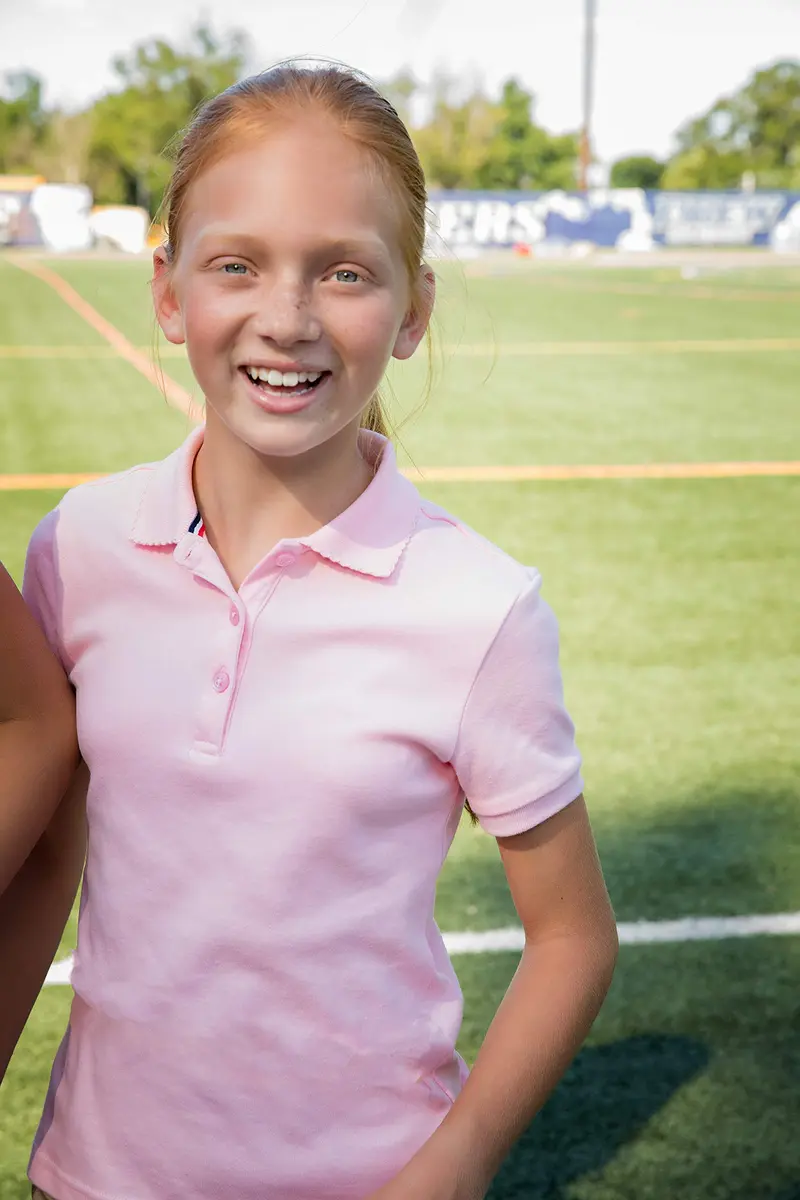 French Toast Girls' Picot Collar Polo Short Sleeve Shirt (Kids 4-5), Pink | School Uniform Style with Feminine Details - view 3