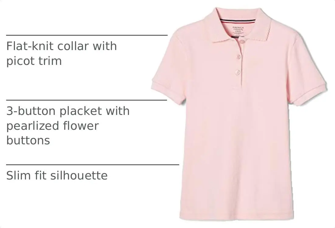 French Toast Girls' Picot Collar Polo Short Sleeve Shirt (Kids 4-5), Pink | School Uniform Style with Feminine Details - view 4