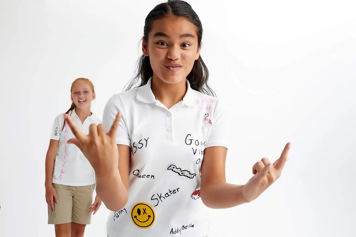 French Toast Girls' Plus Sized Short Sleeve Polo with Picot Collar, White, 18-20 Plus | School Uniform Style with Feminine Details - view 3