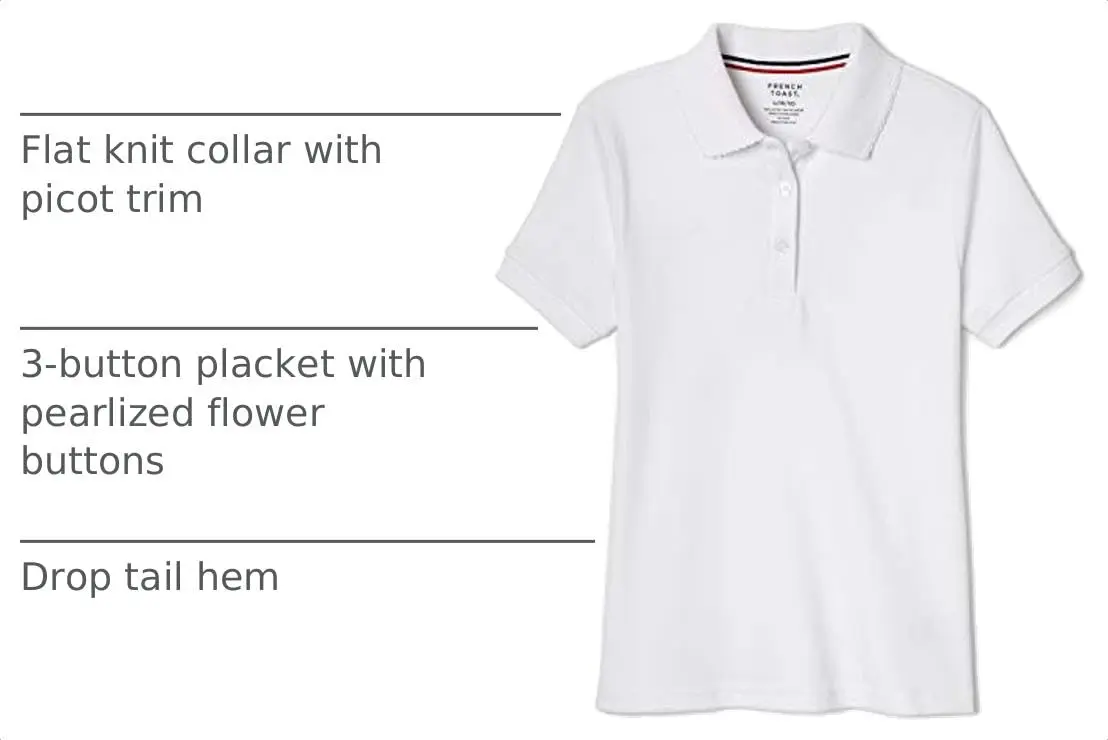 French Toast Girls' Plus Sized Short Sleeve Polo with Picot Collar, White, 18-20 Plus | School Uniform Style with Feminine Details - view 4