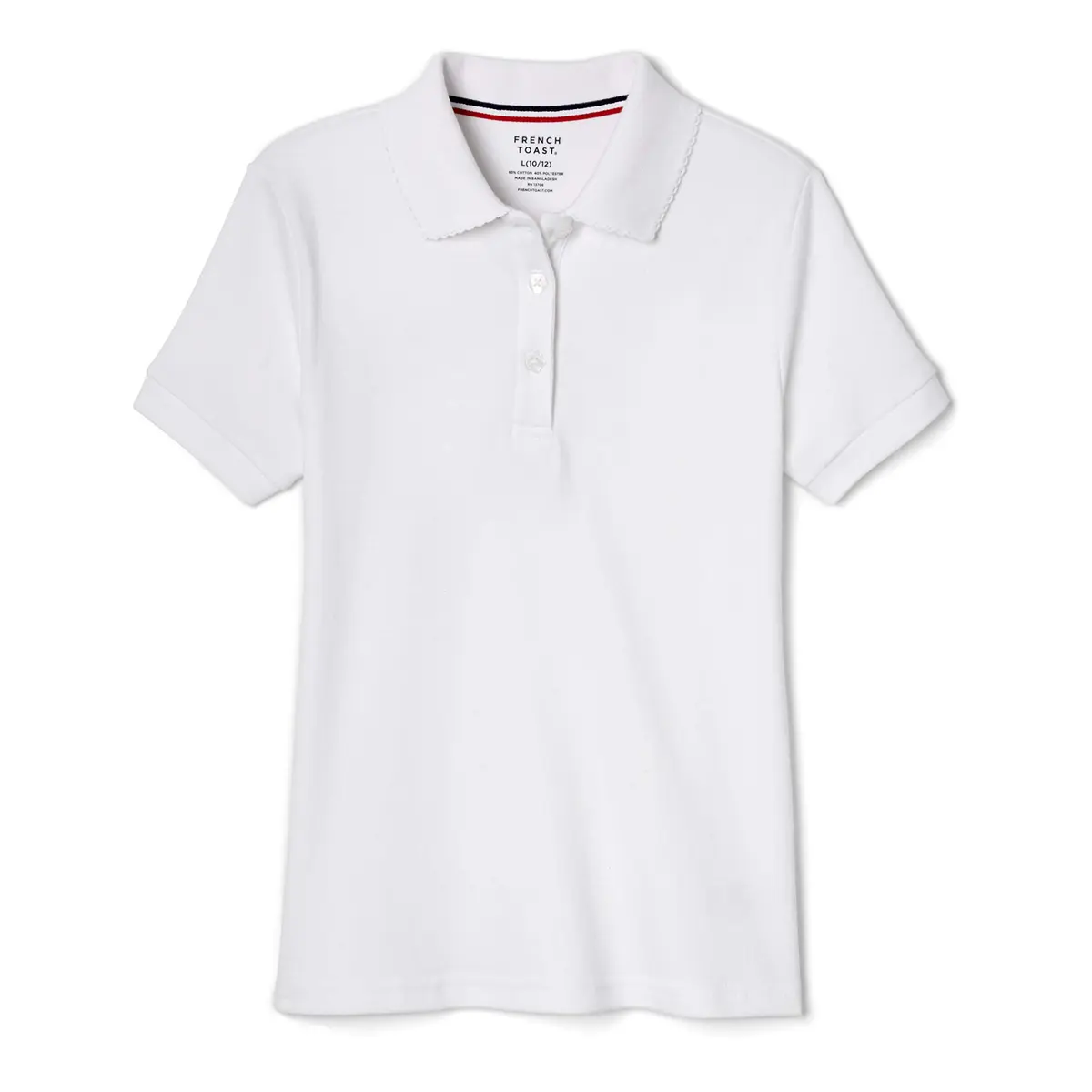 French Toast Girls' Plus Sized Short Sleeve Polo with Picot Collar, White, 14-16 Plus | School Uniform Style with Feminine Details - main product image