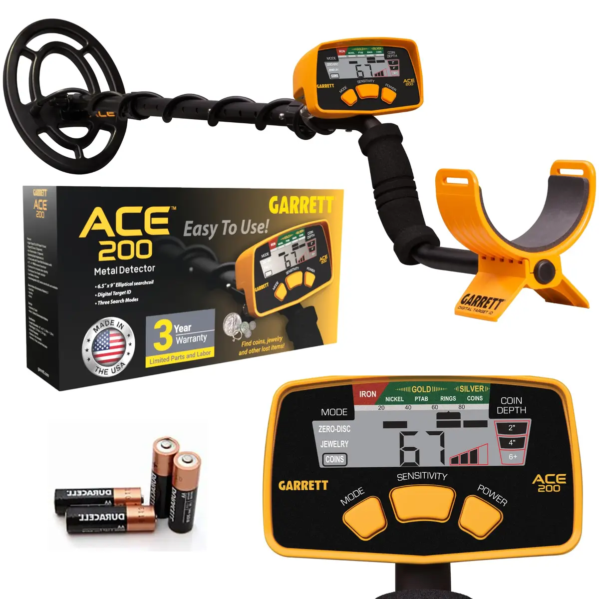Garrett ACE 200 Metal Detector for Adults & Kids | Waterproof Coil, USA Made - main product image