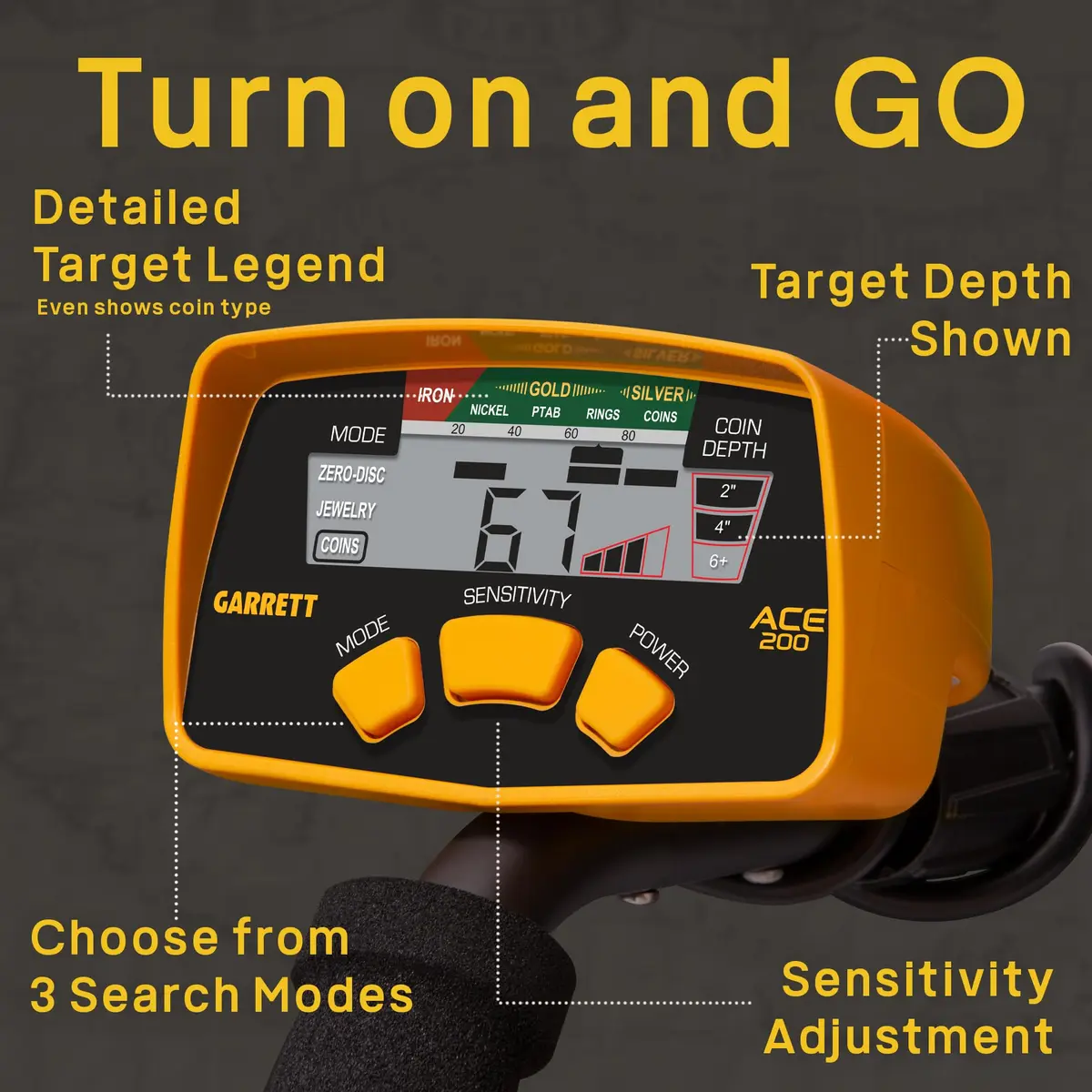 Garrett ACE 200 Metal Detector for Adults & Kids | Waterproof Coil, USA Made - view 4