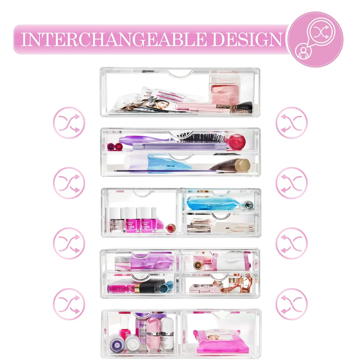 Sorbus Acrylic Drawers Clear Makeup Organizer for Vanity (2 Drawers) | Stackable Acrylic Storage for Beauty & Bathroom - view 5