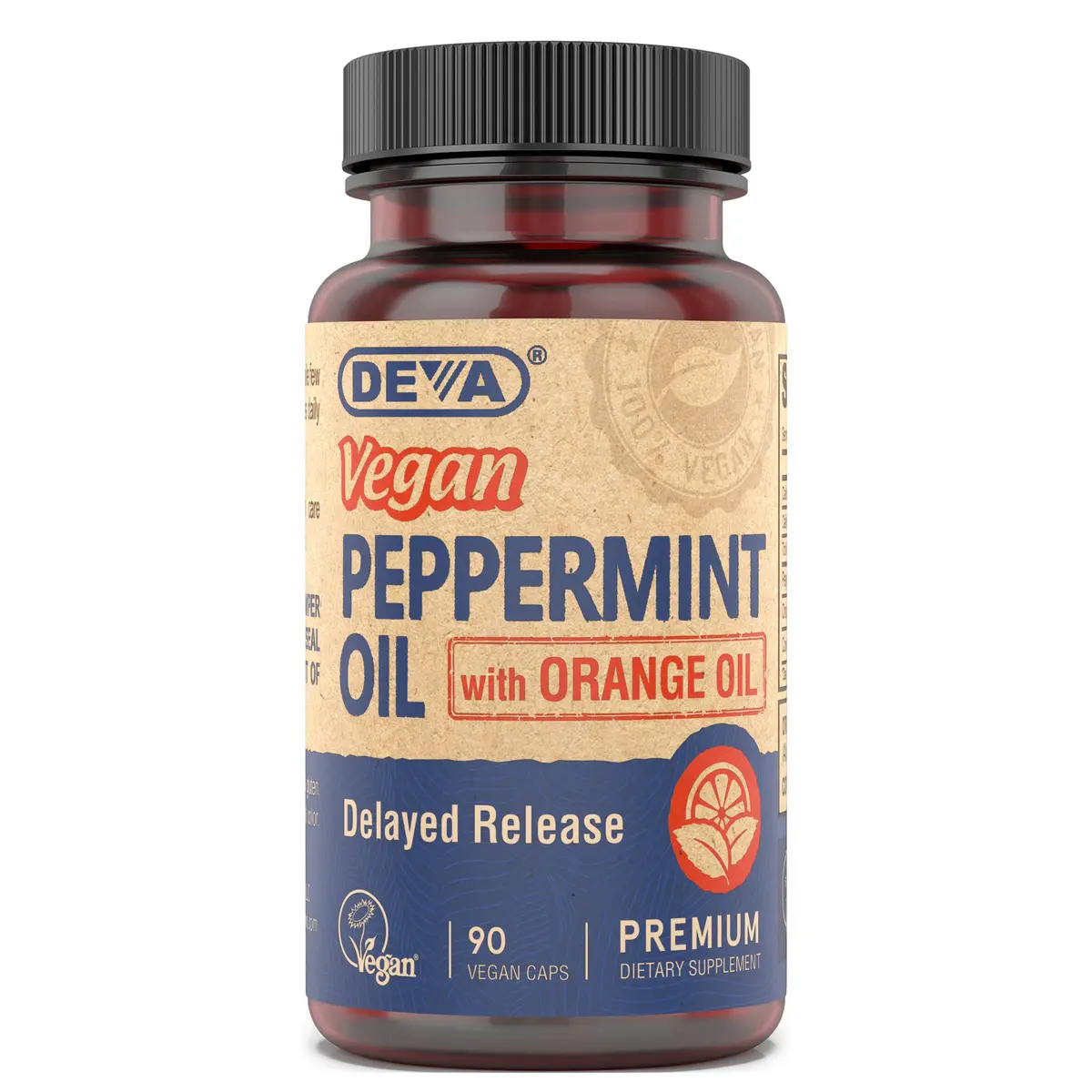 DEVA Vegan Peppermint Oil with Orange & Coconut Oil, 90 Capsules | Delayed Release, Pure & Organic - main product image
