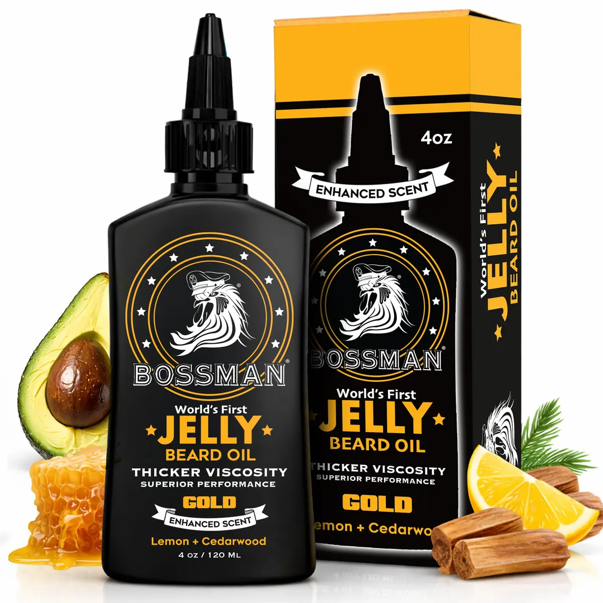 Bossman Jelly Beard Oil Gold Scent 118ml (4 oz) | Thicker Formula for Fuller, Healthier Beard - main product image