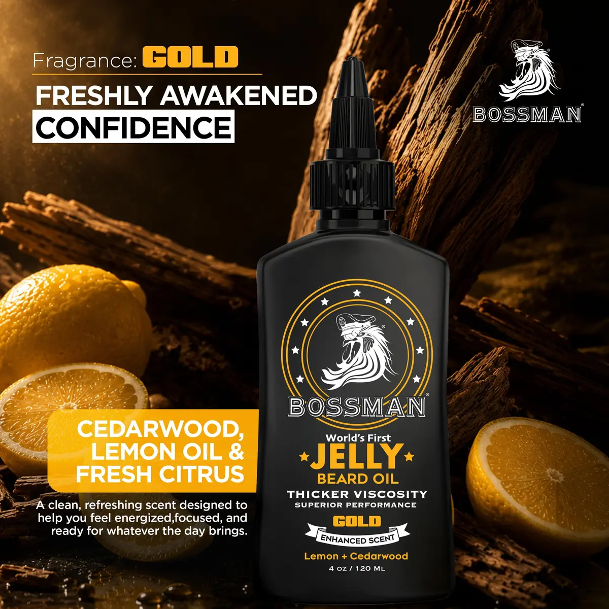 Bossman Jelly Beard Oil Gold Scent 118ml (4 oz) | Thicker Formula for Fuller, Healthier Beard - view 6
