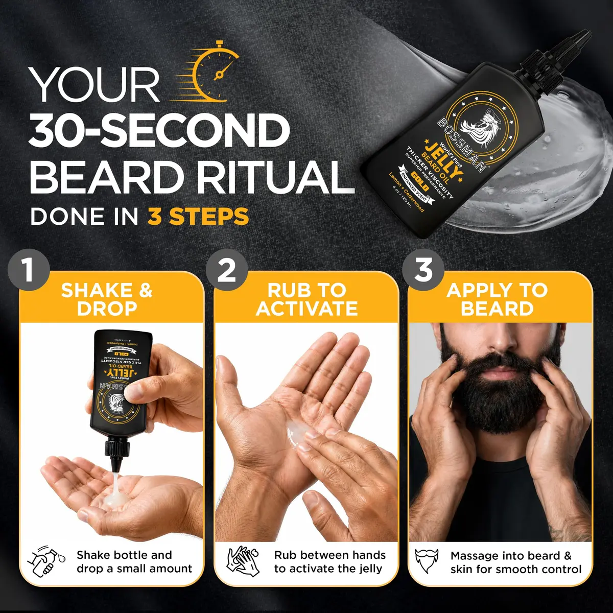 Bossman Jelly Beard Oil Gold Scent 118ml (4 oz) | Thicker Formula for Fuller, Healthier Beard - view 7