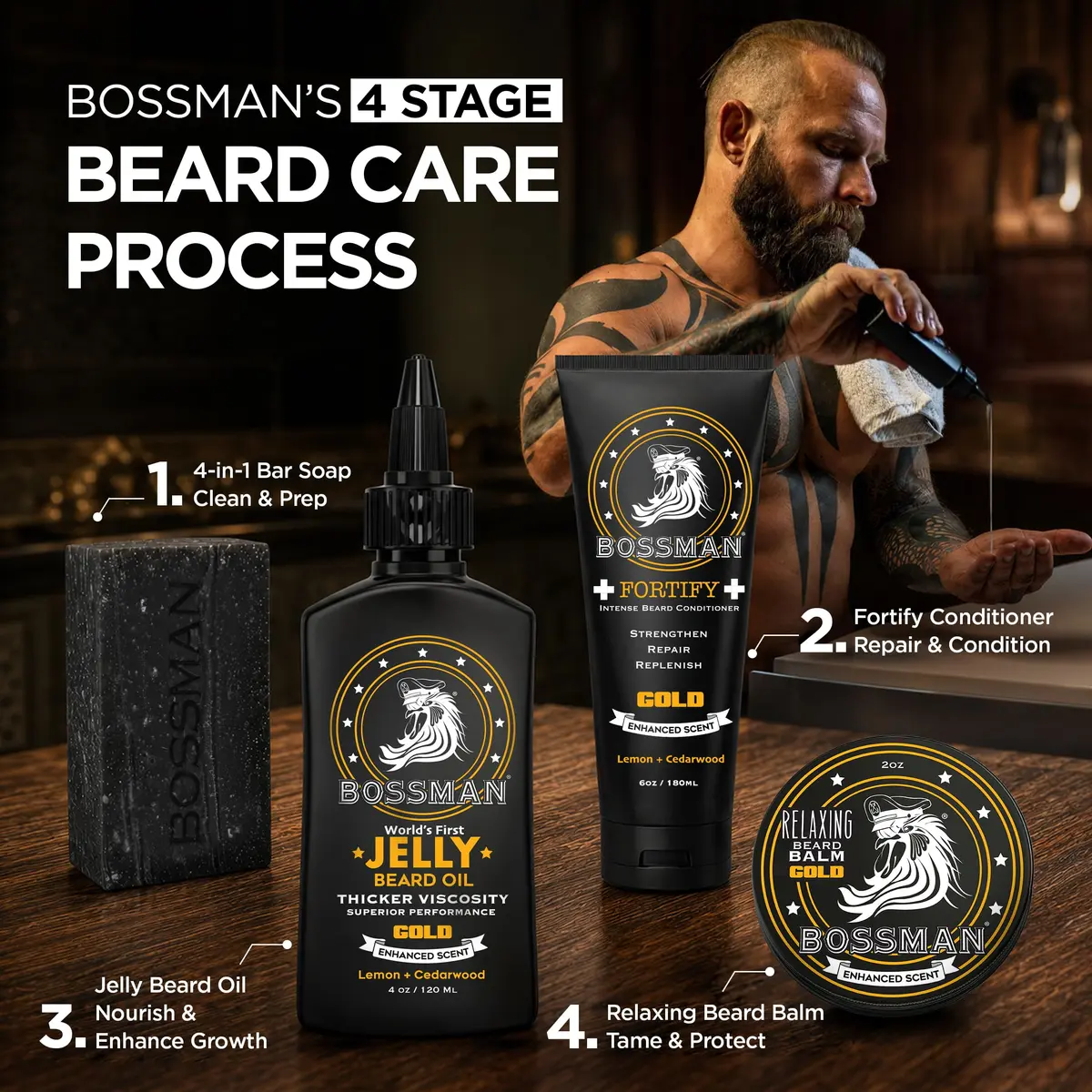 Bossman Jelly Beard Oil Gold Scent 118ml (4 oz) | Thicker Formula for Fuller, Healthier Beard - view 8