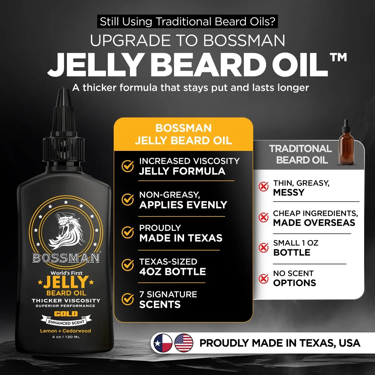 Bossman Jelly Beard Oil Gold Scent 118ml (4 oz) | Thicker Formula for Fuller, Healthier Beard - view 2