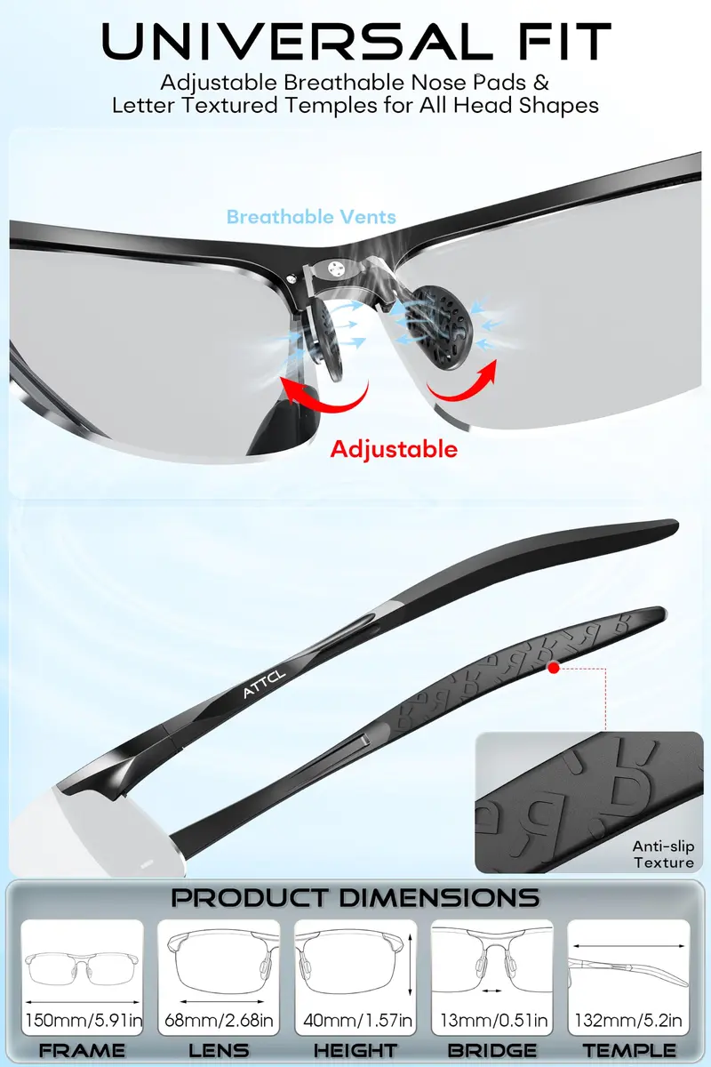 ATTCL Polarized Sunglasses Men Al-Mg Metal UV400 | Lightweight, Durable & UV Protection (70-120 chars) - view 7
