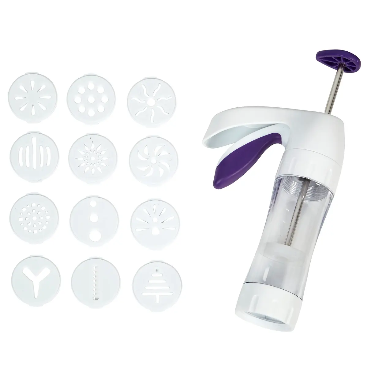 Wilton Simple Success Cookie Press with 13 Discs | Ergonomic Handle, Clear Barrel, Versatile Shapes - main product image