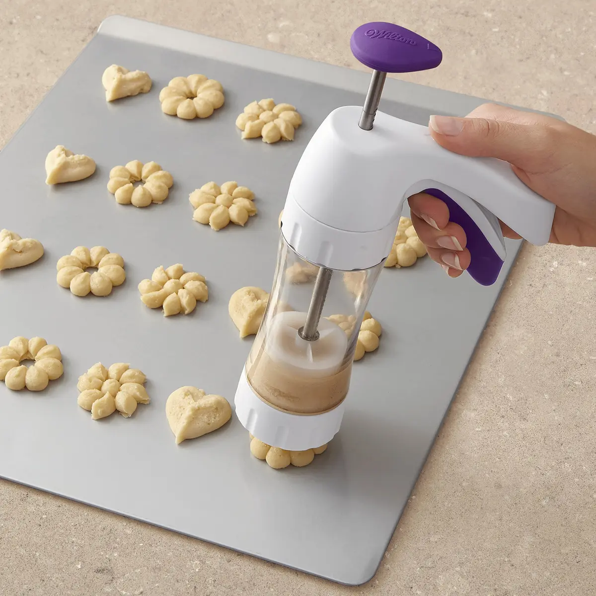 Wilton Simple Success Cookie Press with 13 Discs | Ergonomic Handle, Clear Barrel, Versatile Shapes - view 5