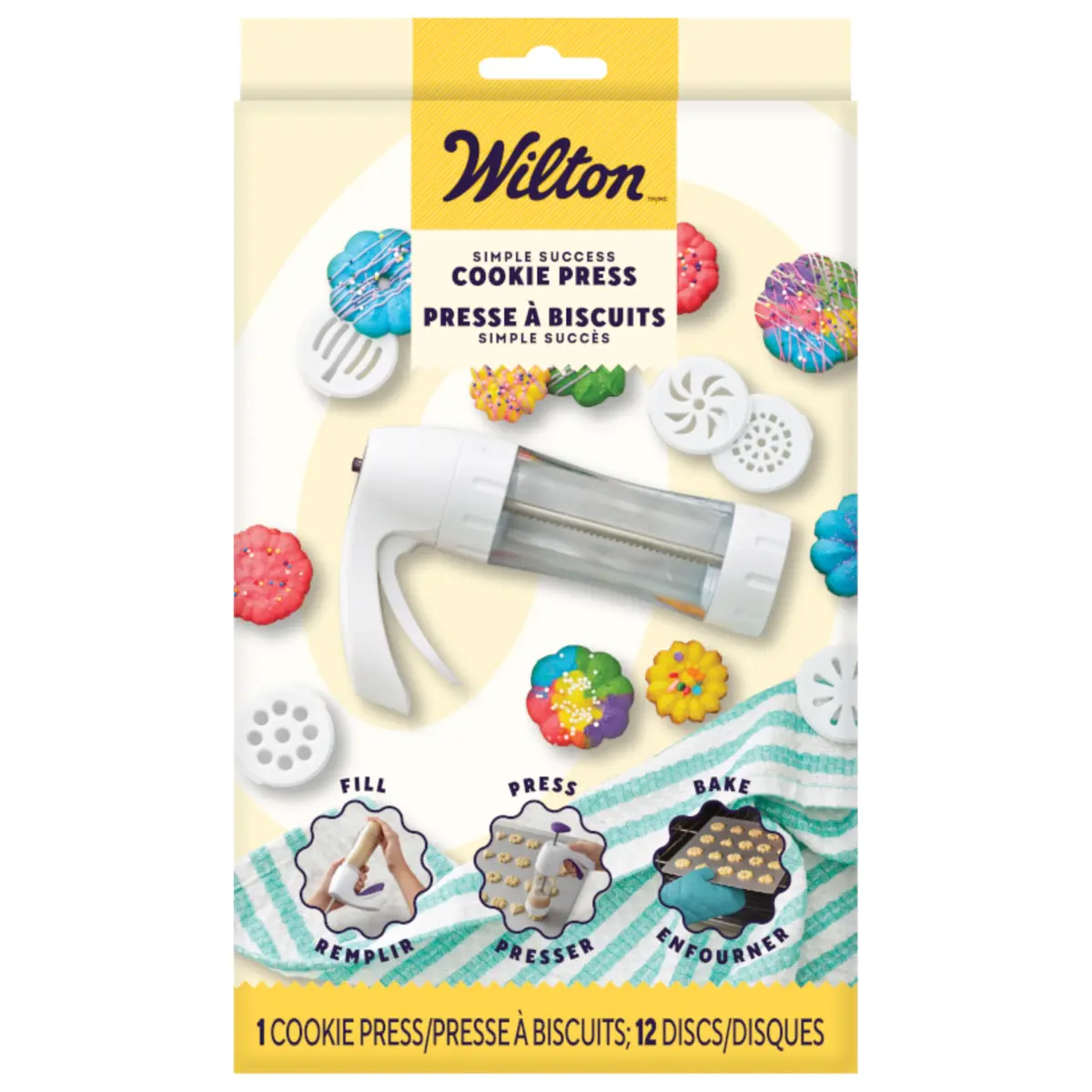 Wilton Simple Success Cookie Press with 13 Discs | Ergonomic Handle, Clear Barrel, Versatile Shapes - view 2
