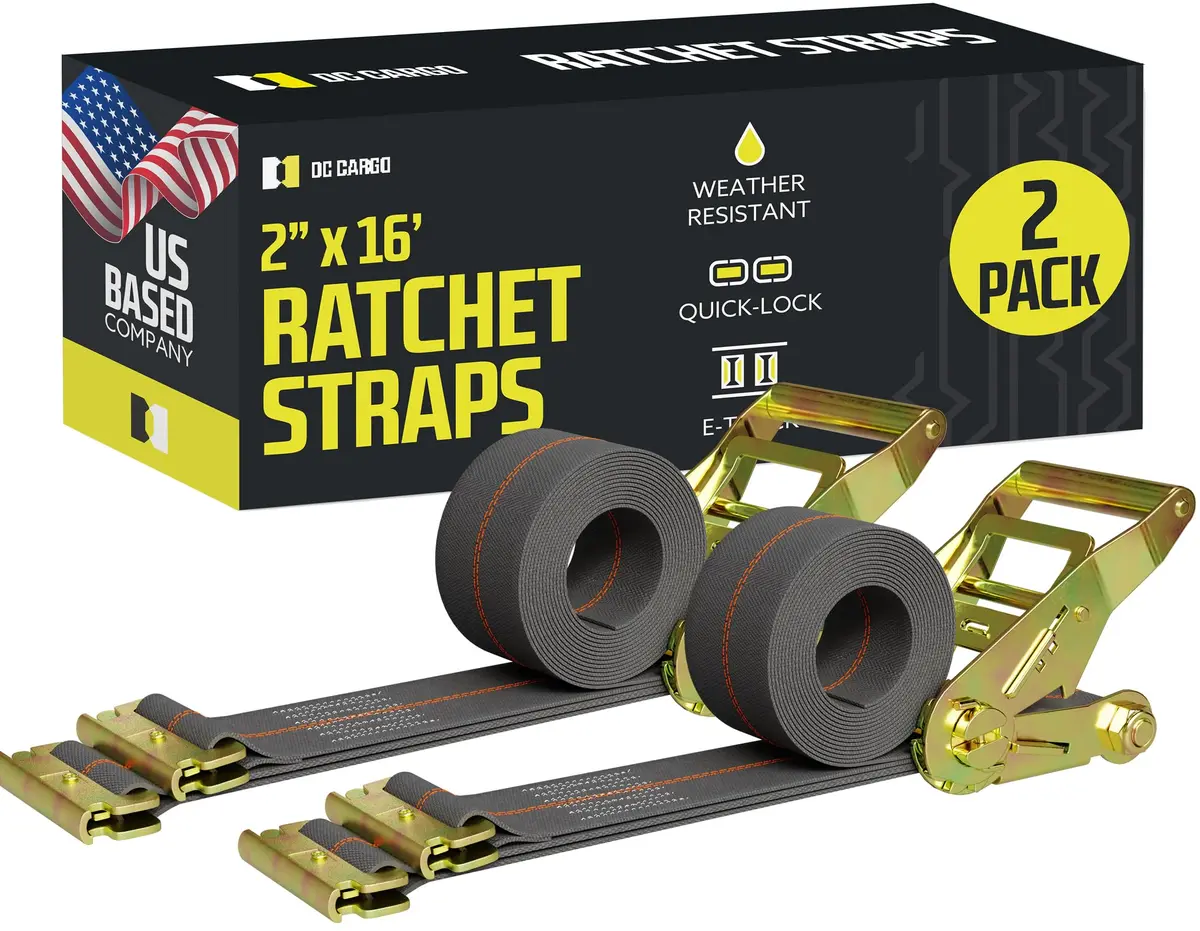 DC Cargo Mall E Track Ratchet Straps Cargo Tie-Downs 2x16 Heavy Duty Grey | Secure in Trailers & Trucks - main product image