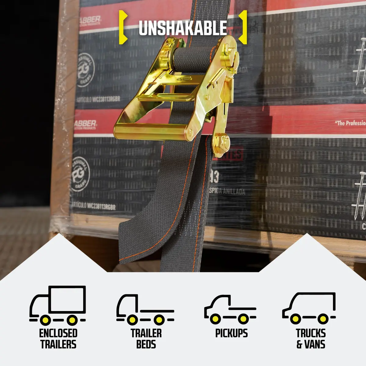 DC Cargo Mall E Track Ratchet Straps Cargo Tie-Downs 2x16 Heavy Duty Grey | Secure in Trailers & Trucks - view 5