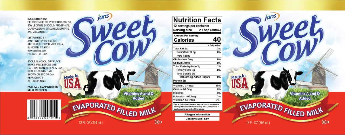 Jans Sweet Cow Evaporated Dairy Milk 164.4 ml (13.7 Fl Oz) Pack of 12 | Rich & Creamy Taste for Cooking, Baking, Coffee & Tea - view 5