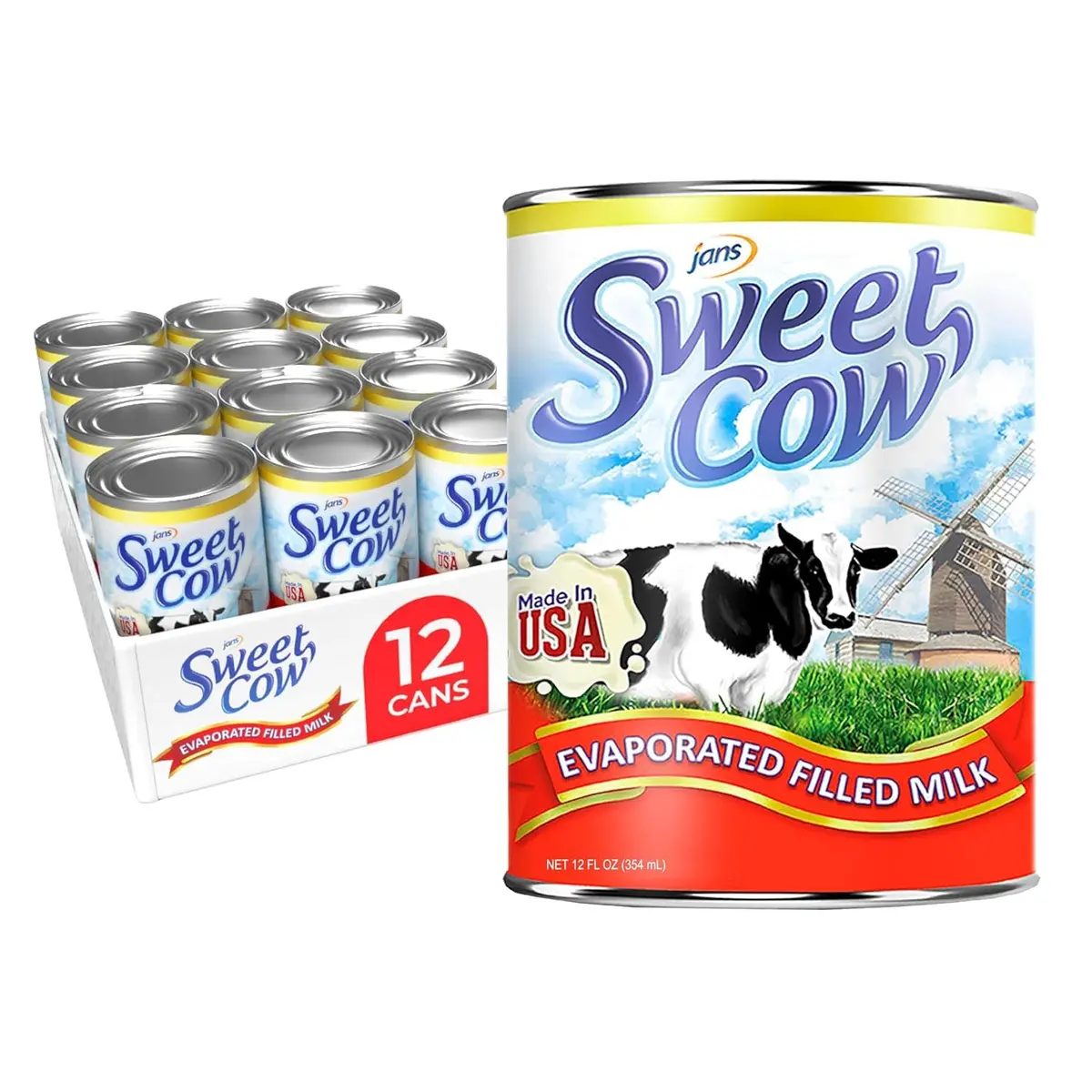 Jans Sweet Cow Evaporated Dairy Milk 164.4 ml (13.7 Fl Oz) Pack of 12 | Rich & Creamy Taste for Cooking, Baking, Coffee & Tea - view 6