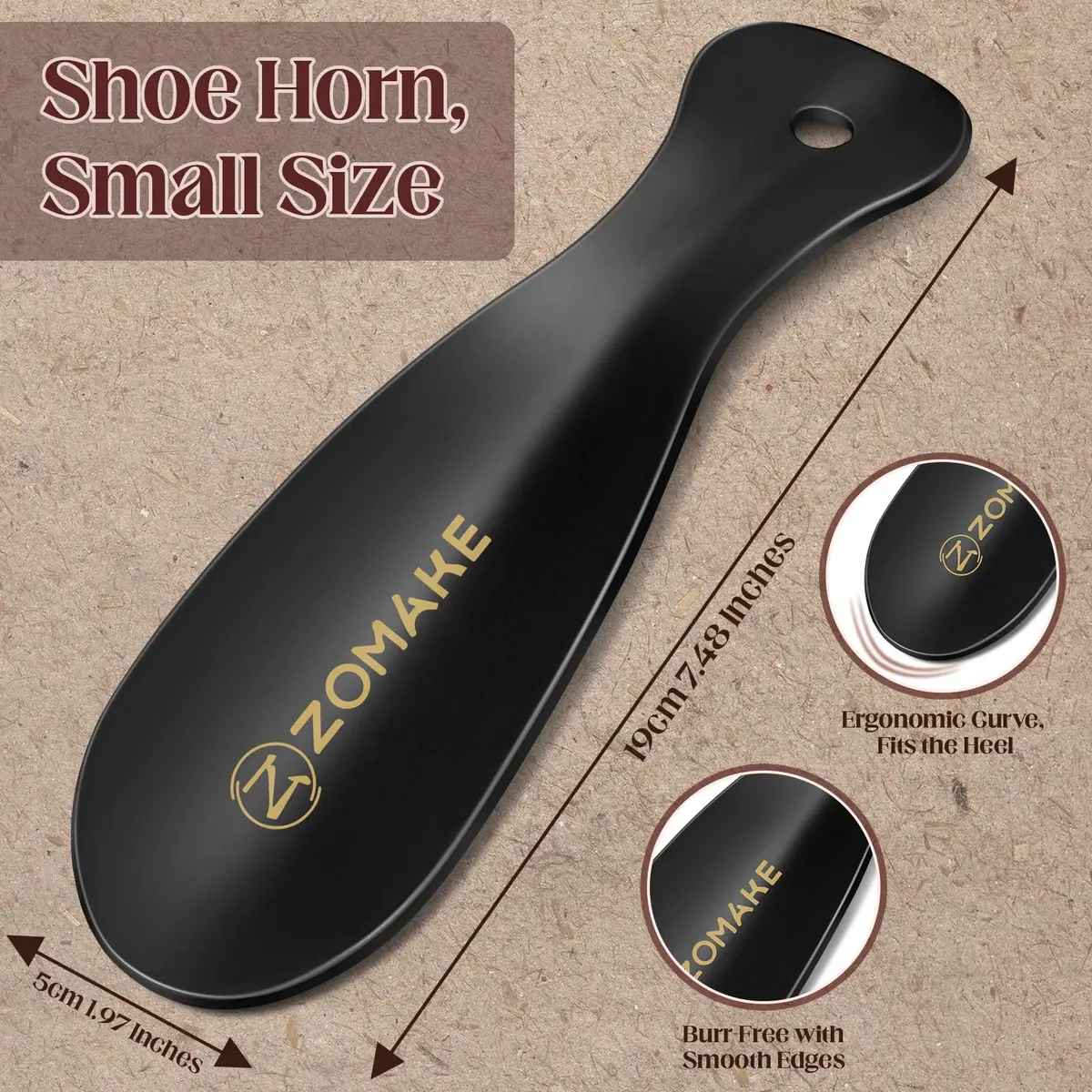 ZOMAKE 7.5 inch (19 cm) Black Metal Shoe Horn | Durable Stainless Steel for Easy Shoe Entry - view 5