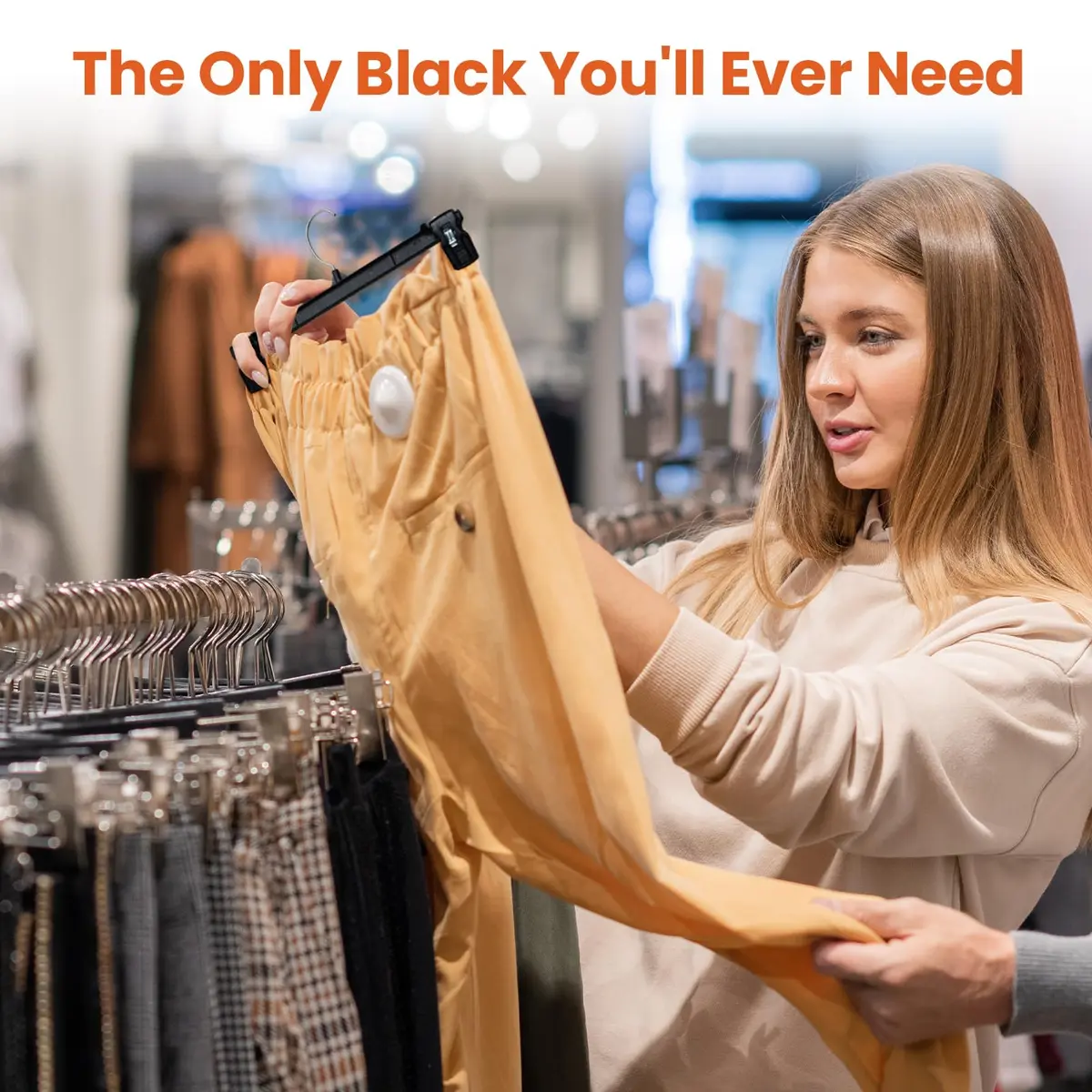 HOUSE DAY Black Pants Hangers with Clips 50 Pack, 10 Inch Skirt Hangers | Eco-Friendly Plastic, Strong Clips, 360° Swivel Hook - view 8