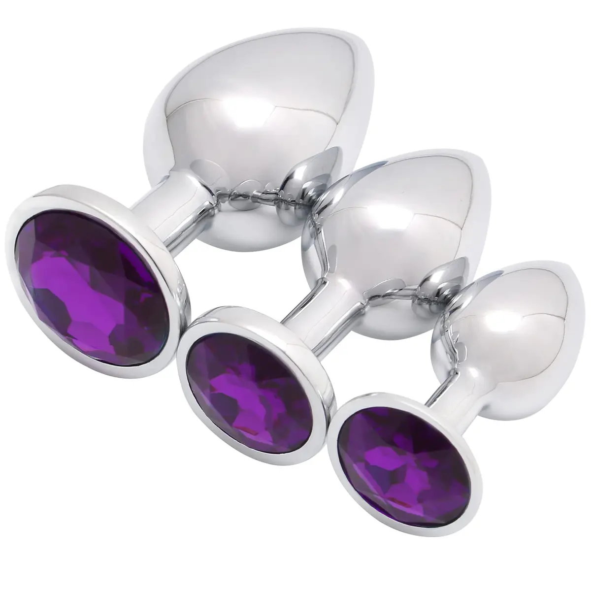 Akstore Purple 3 pcs Fetish Anal Butt Plug | Steel Jewel Design for Intimate Pleasure - main product image