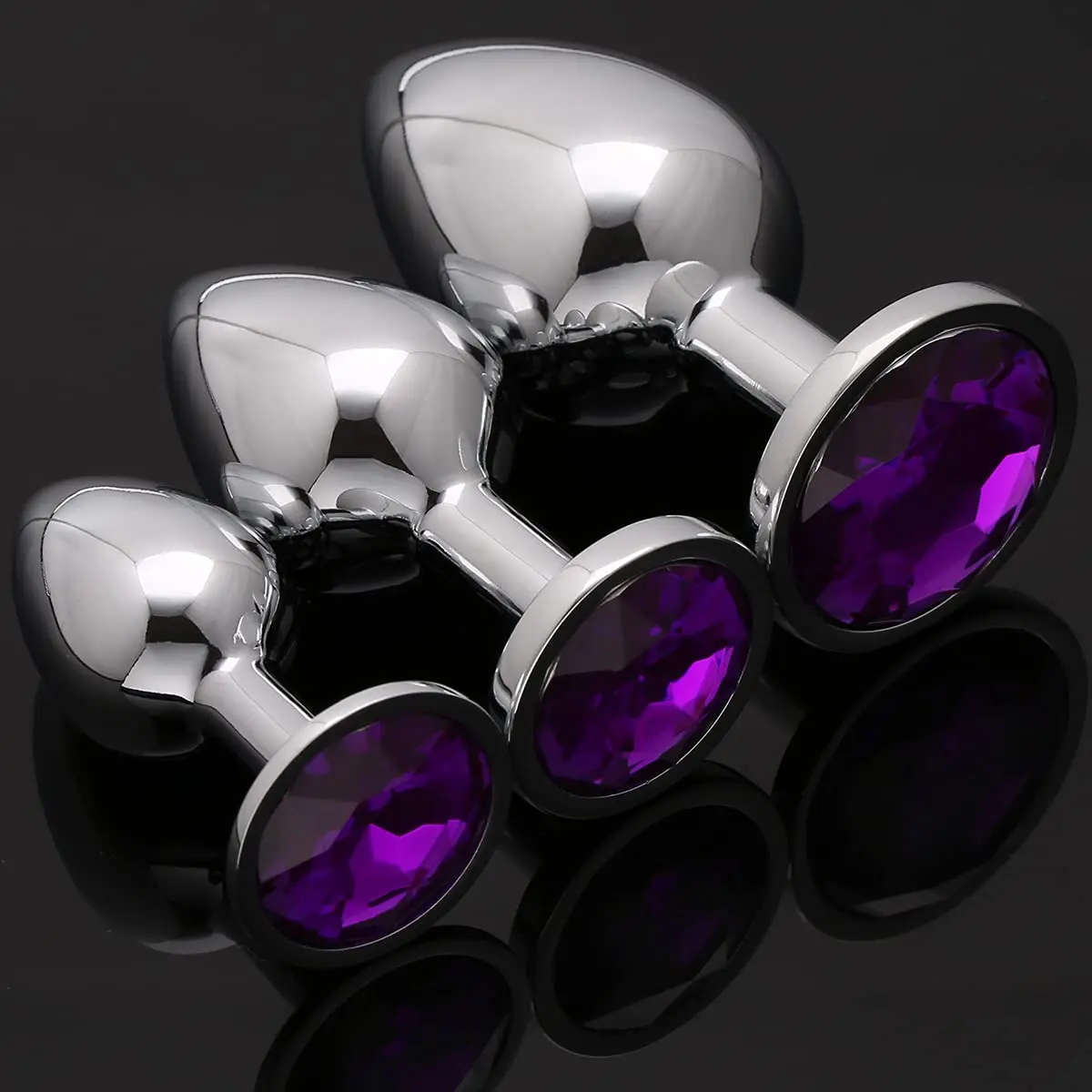 Akstore Purple 3 pcs Fetish Anal Butt Plug | Steel Jewel Design for Intimate Pleasure - view 2