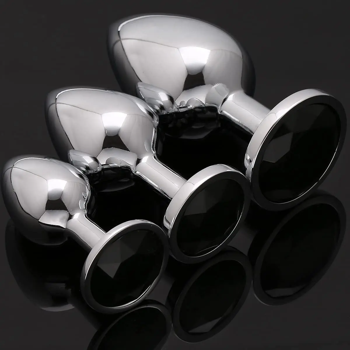 Akstore 3 Pcs Luxury Jewelry Design Fetish Anal Butt Plug Black | Metal, Discreet & Safe for Beginners - view 2