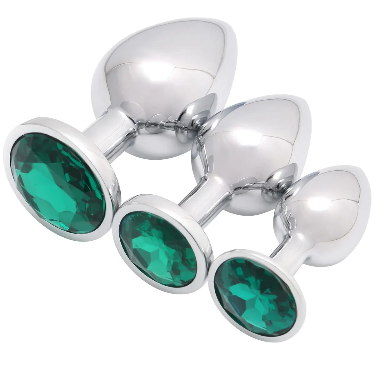 Akstore Metal Fetish Anal Butt Plug Green | 3-Piece Luxury Jewelry Design Set for Beginners & Enthusiasts - main product image