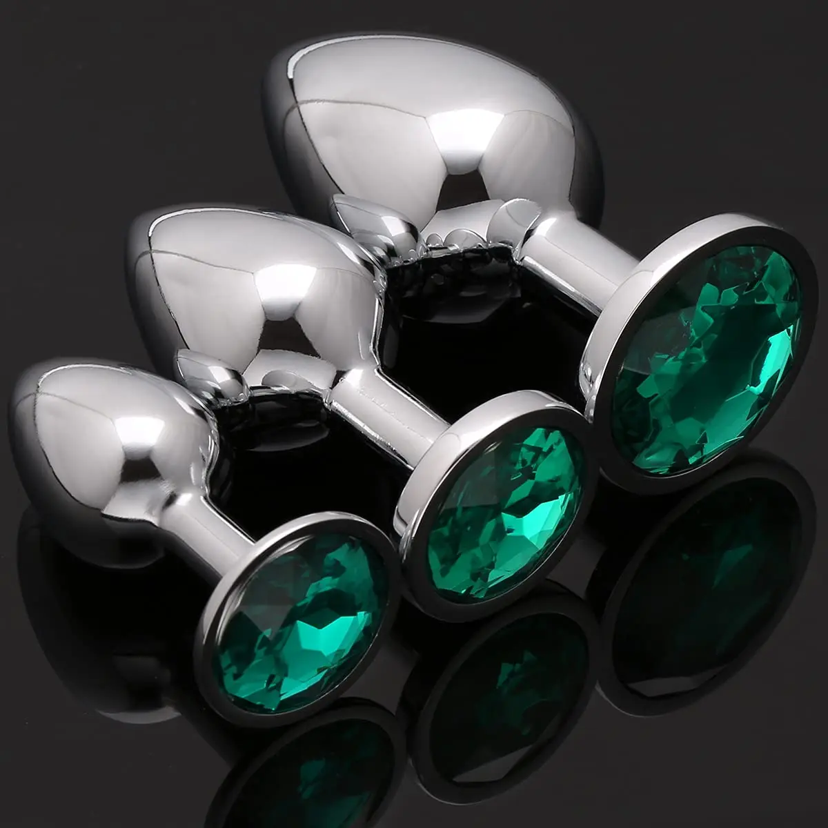 Akstore Metal Fetish Anal Butt Plug Green | 3-Piece Luxury Jewelry Design Set for Beginners & Enthusiasts - view 2