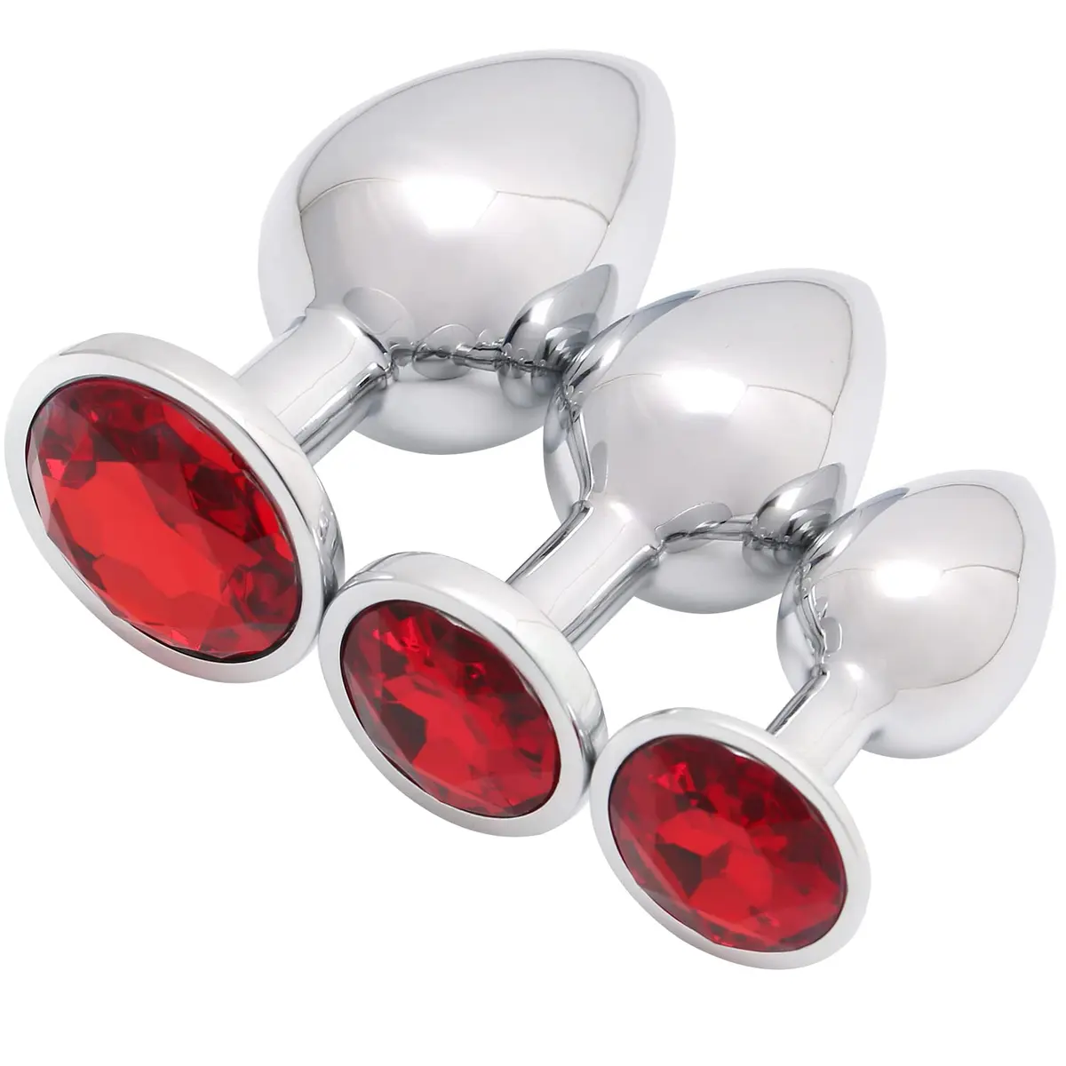 Akstore 3 Pcs Fetish Anal Butt Plug Red | Metal, Tapered, Discreet Size Set - main product image