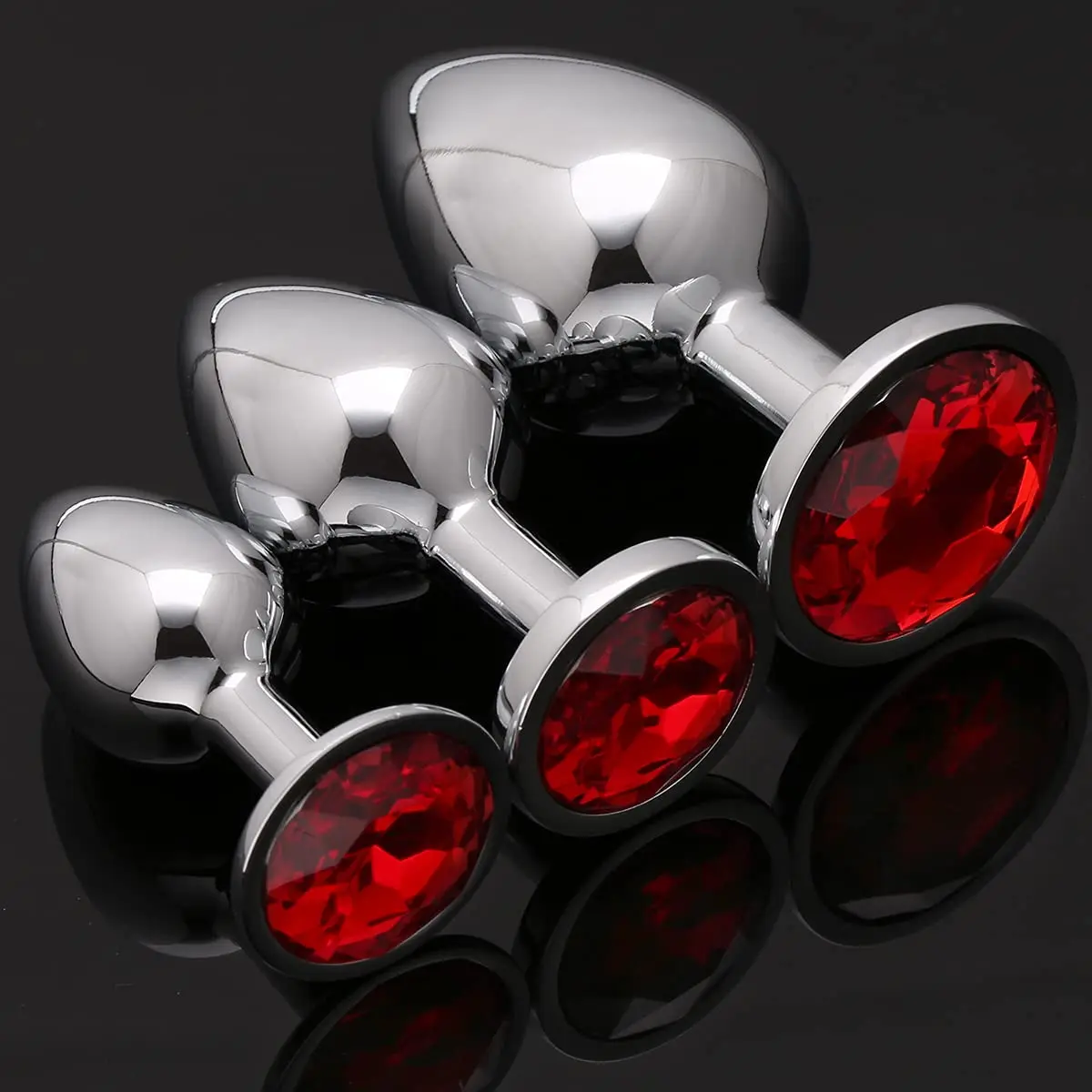 Akstore 3 Pcs Fetish Anal Butt Plug Red | Metal, Tapered, Discreet Size Set - view 2