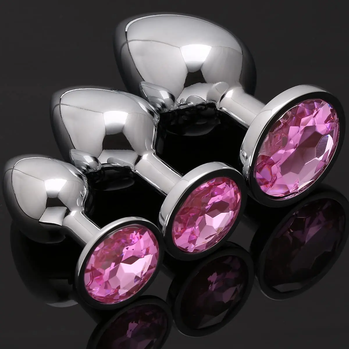 Akstore Pink 3 pcs Anal Fetish Butt Plug | Chrome-Plated Steel, Discreet & Comfortable (70-120c) - view 2