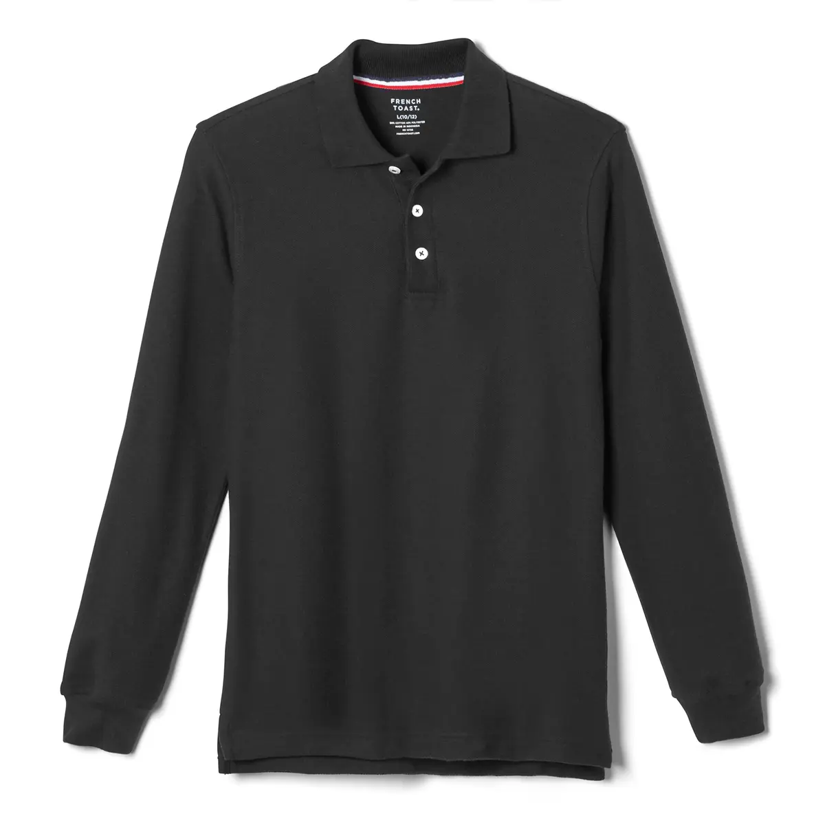 French Toast Boys' Pique Polo School Uniform Shirt with Long Sleeves, Black, XL (14/16) | Breathable Cotton-Poly Blend for School - main product image