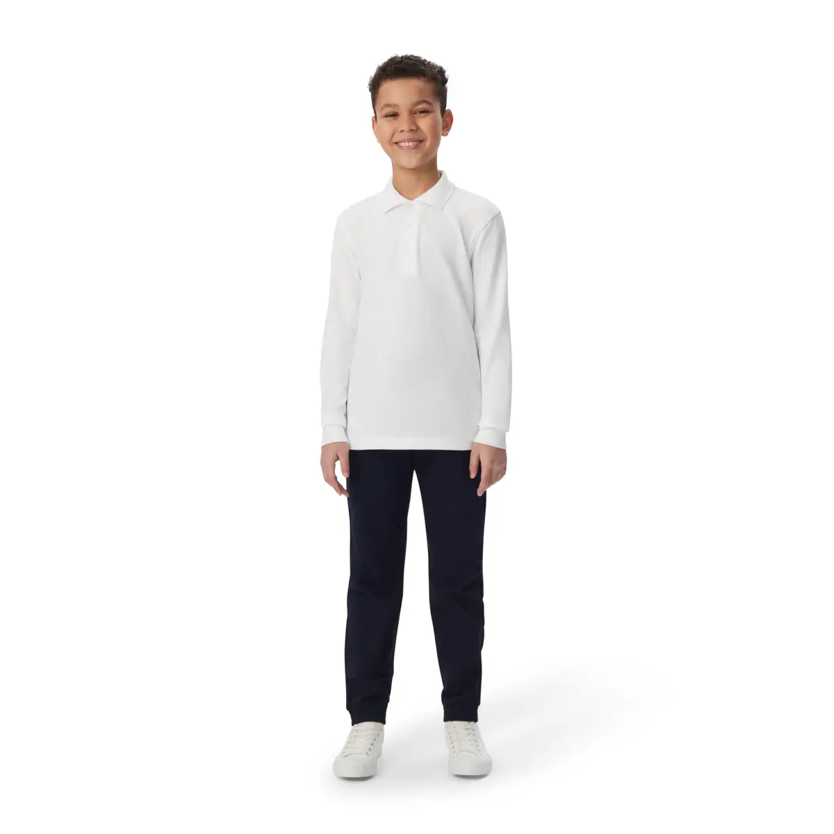 French Toast Boys' Pique Polo School Uniform Shirt with Long Sleeves, Black, XL (14/16) | Breathable Cotton-Poly Blend for School - view 2