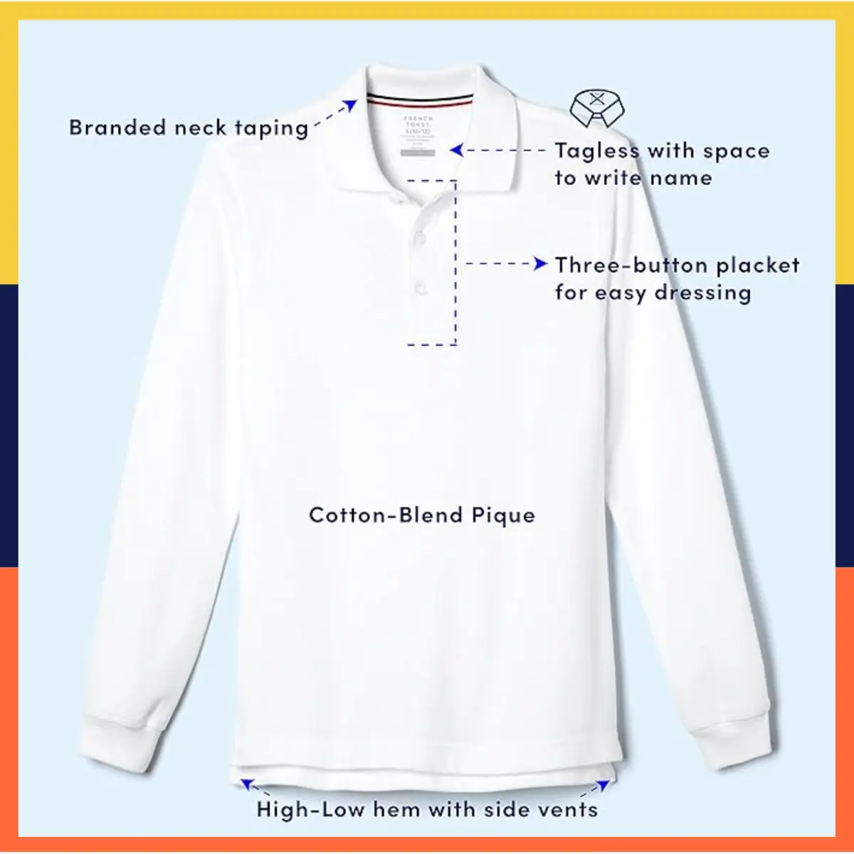 French Toast Boys' Pique Polo School Uniform Shirt with Long Sleeves, Black, XL (14/16) | Breathable Cotton-Poly Blend for School - view 3