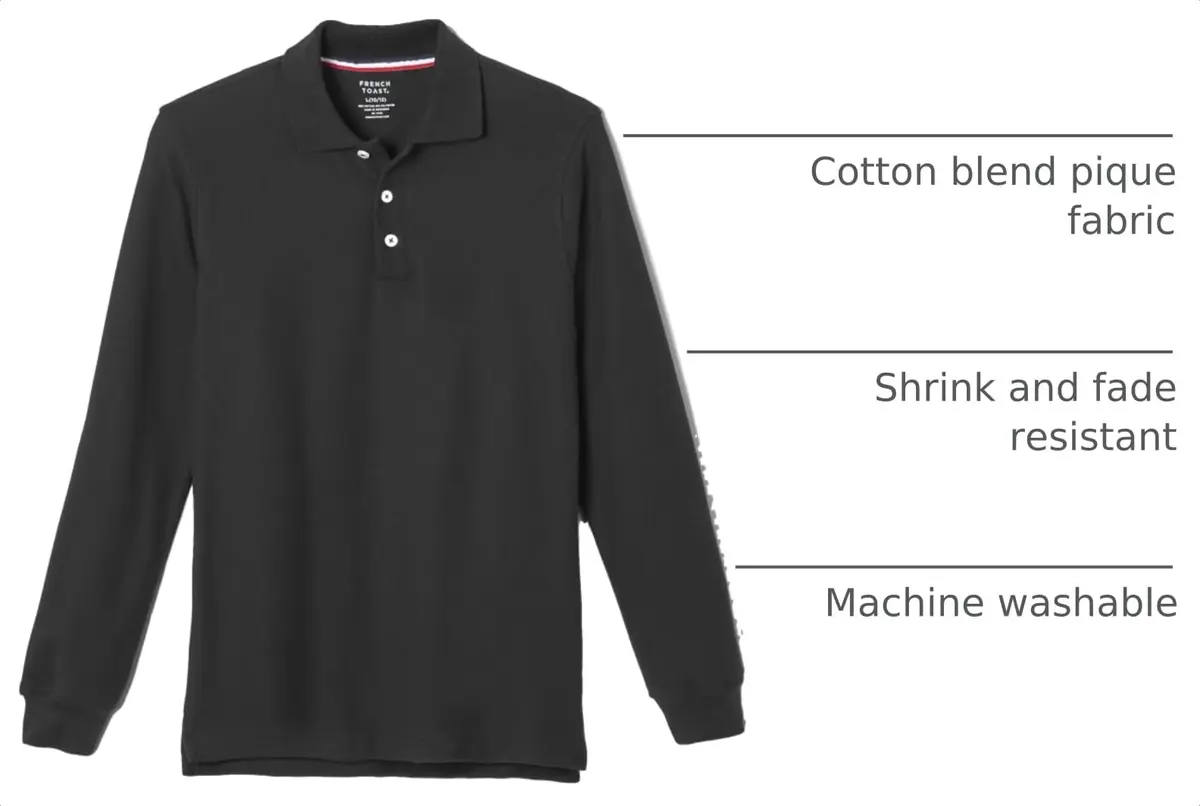 French Toast Boys' Pique Polo School Uniform Shirt with Long Sleeves, Black, XL (14/16) | Breathable Cotton-Poly Blend for School - view 4